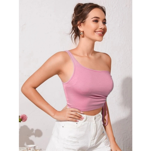[2/22] Side drawstring one shoulder crop top - Picture 7 of 7